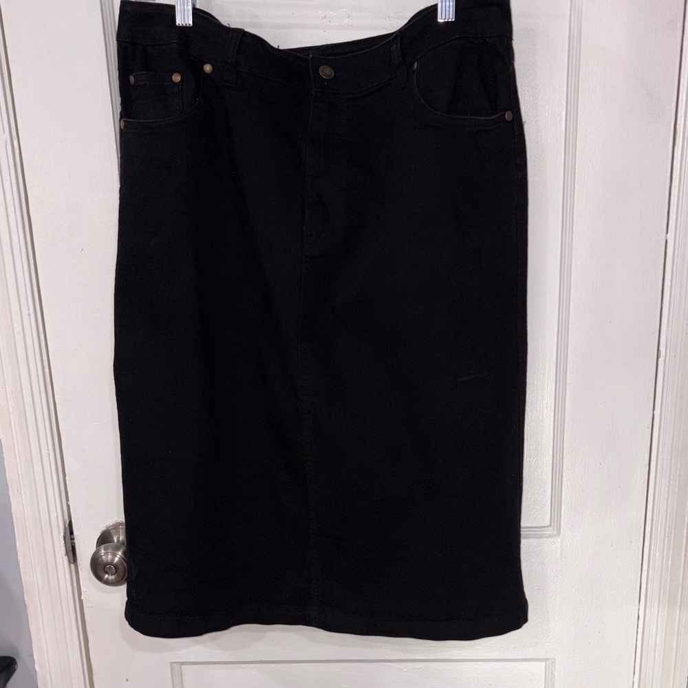 Woman Within Classic Midi Black Denim Skirt
